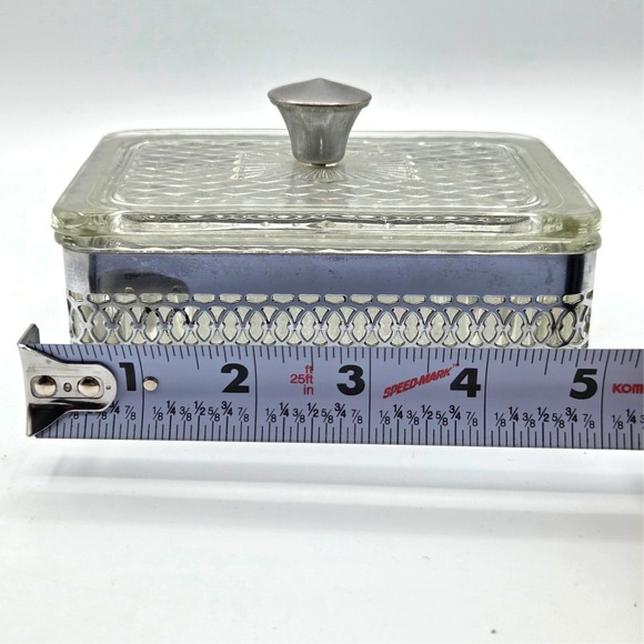 SQUARE Filigree Metal & Glass Trinket-Jewelry Box With Glass Lid Casket Vintage - Picture 4 of 5